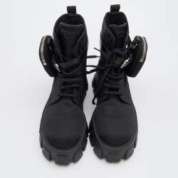 Prada Black Nylon Monolith Ankle Boots Size 38