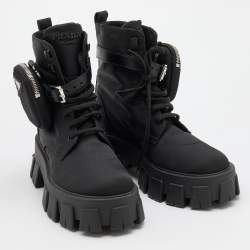 Prada Black Nylon Monolith Ankle Boots Size 38