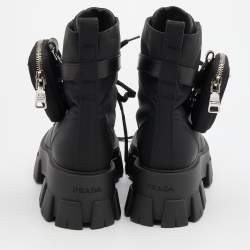 Prada Black Nylon Monolith Ankle Boots Size 38