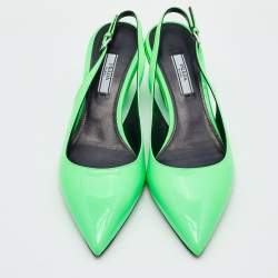 Pre Owned Prada Neon Green Patent Leather Pointed Toe Slingback Pumps Size 39