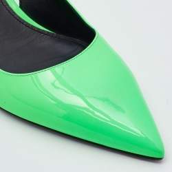 Pre Owned Prada Neon Green Patent Leather Pointed Toe Slingback Pumps Size 39