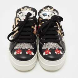 مملوكة مسبقًا Prada Black Leather Embellished Slip On Sneakers Size 36