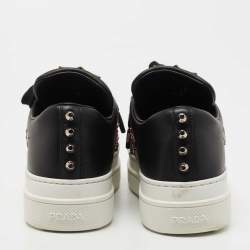 مملوكة مسبقًا Prada Black Leather Embellished Slip On Sneakers Size 36