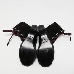 Pre Owned Prada Black Suede Open Toe Lace Up Cut Out Wedge Booties Size 40