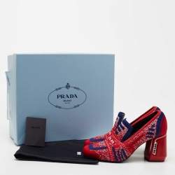 Pre Owned Prada Multicolor Knit Fabric Chunky Block Heel Loafer Pumps Size 35.5