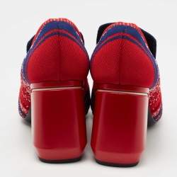 Pre Owned Prada Multicolor Knit Fabric Chunky Block Heel Loafer Pumps Size 35.5