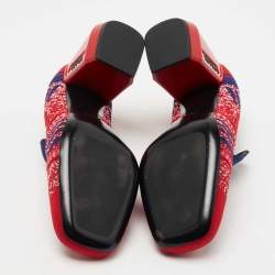 Pre Owned Prada Multicolor Knit Fabric Chunky Block Heel Loafer Pumps Size 35.5