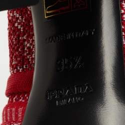 Pre Owned Prada Multicolor Knit Fabric Chunky Block Heel Loafer Pumps Size 35.5