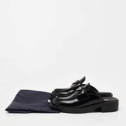 Prada Black Leather Logo Loafer Mules Size 36