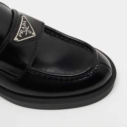 Prada Black Leather Logo Loafer Mules Size 36