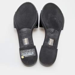 Prada Black Patent Leather Logo Bow Detail Flat Slides Size 36.5