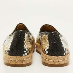 Pre Owned Prada Tricolor Woven Leather Espadrille Flats Size 37.5