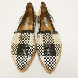 Pre Owned Prada Tricolor Woven Leather Espadrille Flats Size 37.5