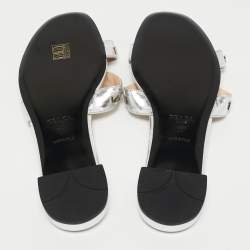 Prada Silver Leather Studded Flat Slides Size 41   