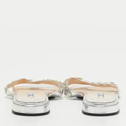 Prada Silver Leather Studded Flat Slides Size 41   