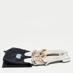 Prada Silver Leather Studded Flat Slides Size 41   