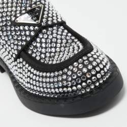 مملوكة مسبقًا Prada Black Satin Crystal Embellished Loafers Size 38