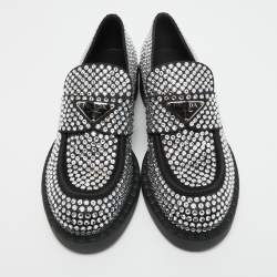 مملوكة مسبقًا Prada Black Satin Crystal Embellished Loafers Size 38
