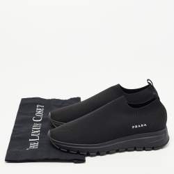 مملوكة �مسبقًا Prada Black Knit Fabric Slip On Sneakers Size 37.5