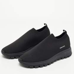 مملوكة مسبقًا Prada Black Knit Fabric Slip On Sneakers Size 37.5