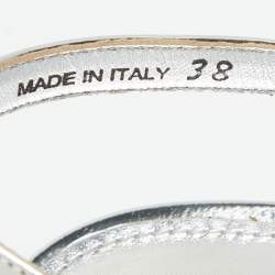 Pre Owned Prada Silver Leather Crystal Embellished Ankle Strap Sandals Size 38