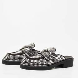 Prada Black Satin Crystal Embellished Mules Size 36