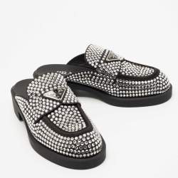 Prada Black Satin Crystal Embellished Mules Size 36