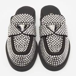 Prada Black Satin Crystal Embellished Mules Size 36