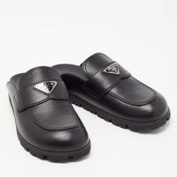 Prada Black Leather Sabots Flat Mules Size 36.5