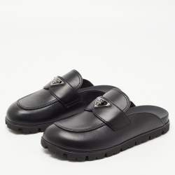Prada Black Leather Sabots Flat Mules Size 36.5