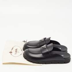 Prada Black Leather Sabots Flat Mules Size 36.5