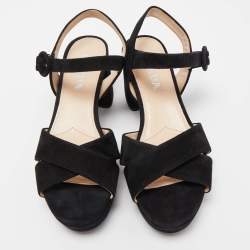 Pre Owned Prada Black Suede Ankle Strap Sandals Size 38