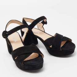 Pre Owned Prada Black Suede Ankle Strap Sandals Size 38