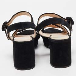 Pre Owned Prada Black Suede Ankle Strap Sandals Size 38