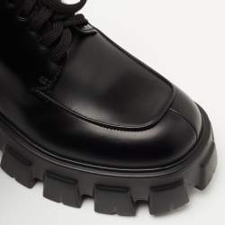 Pre Owned Prada Black Leather Monolith Platform Derby Size 38.5