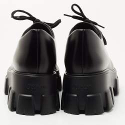 Pre Owned Prada Black Leather Monolith Platform Derby Size 38.5