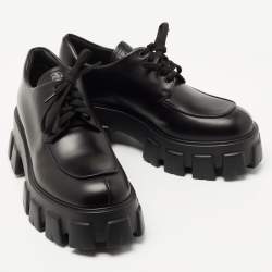 Pre Owned Prada Black Leather Monolith Platform Derby Size 38.5