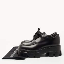 Pre Owned Prada Black Leather Monolith Platform Derby Size 38.5