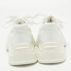 Pre Owned Prada White Mesh and Leather Lace Up Sneakers Size 39