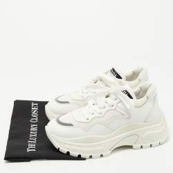 Pre Owned Prada White Mesh and Leather Lace Up Sneakers Size 39