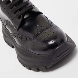 Pre Owned Prada Black Leather Brogue Sneakers Size 39