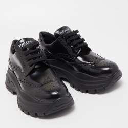 Pre Owned Prada Black Leather Brogue Sneakers Size 39