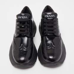 Pre Owned Prada Black Leather Brogue Sneakers Size 39