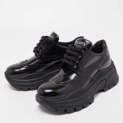 Pre Owned Prada Black Leather Brogue Sneakers Size 39