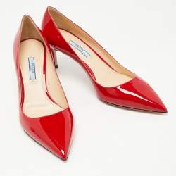 Prada Red Patent Leather Pointed Toe Pumps Size 40