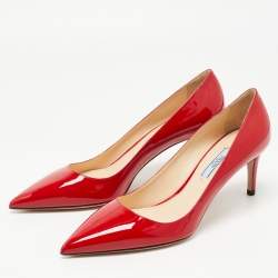 Prada Red Patent Leather Pointed Toe Pumps Size 40