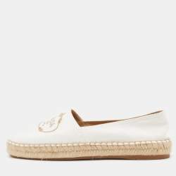Prada Off White Canvas Embroidered Logo Espadrille Flats Size 39