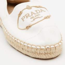 Prada Off White Canvas Embroidered Logo Espadrille Flats Size 39