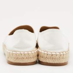 Prada Off White Canvas Embroidered Logo Espadrille Flats Size 39