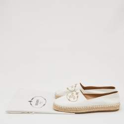 Prada Off White Canvas Embroidered Logo Espadrille Flats Size 39